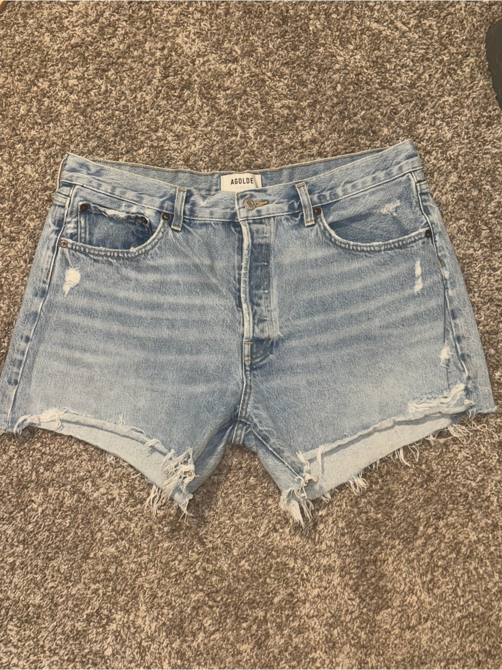 Agolde Light Wash Frayed Hem Denim Shorts